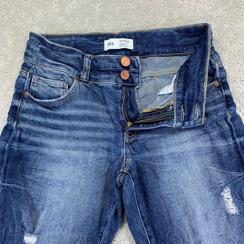 BKE Denim Victoria Ankle Skinny Jeans Womens Size 27 Mid Rise Distressed Ripped